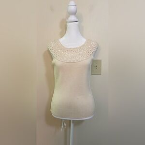Ann Taylor Women’s 100 % Silk Crochet Top Blouse Beige Size Medium. NWOT